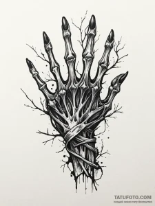 Black vines pulling skeletal hand, ink illust... - эскиз тату (№1751705278_0, 05.07.2025 08:47) — Tatufoto.com