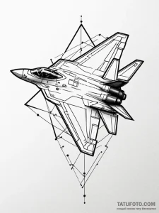 F-22 raptor jet leaving a trail of geometric,... - эскиз тату (№1751705616_0, 05.07.2025 08:53) — Tatufoto.com