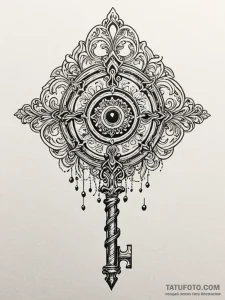 Flaming key unlocking void, tattoo drawing ou... - эскиз тату (№1751705871_0, 05.07.2025 08:57) — Tatufoto.com