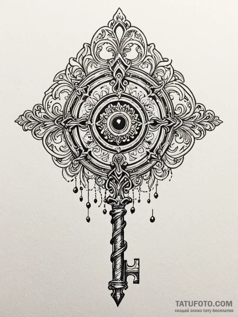 Flaming key unlocking void, tattoo drawing ou... - эскиз тату (№1751705871_0, 05.07.2025 08:57) — Tatufoto.com