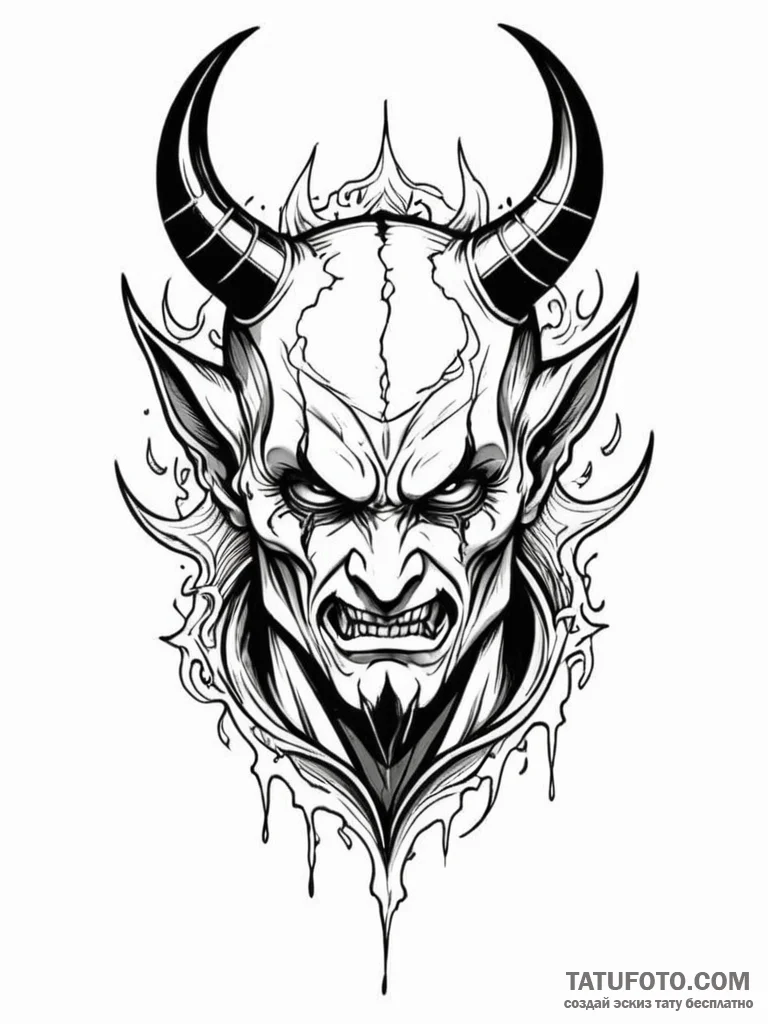 Devil, ink illustration for tattoo, on a clea... - эскиз тату (№1751706303_0, 05.07.2025 09:05) — Tatufoto.com
