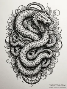 Coiled serpent devouring tail, artistic tatto... - эскиз тату (№1751706738_0, 05.07.2025 09:12) — Tatufoto.com