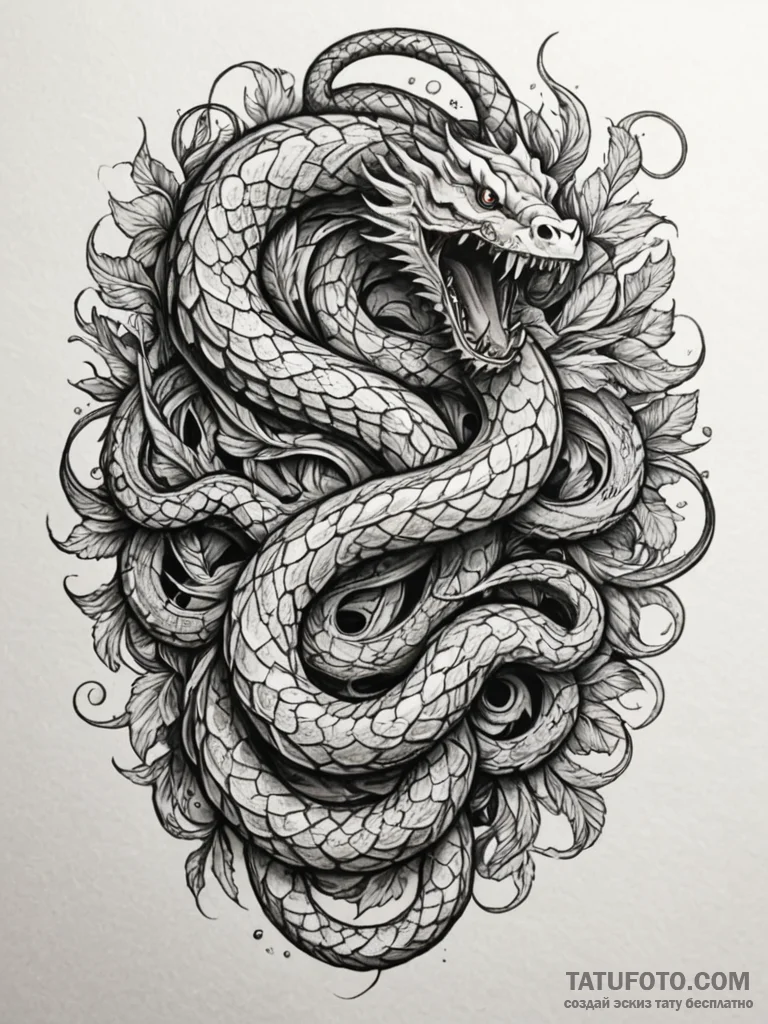Coiled serpent devouring tail, artistic tatto... - эскиз тату (№1751706738_0, 05.07.2025 09:12) — Tatufoto.com