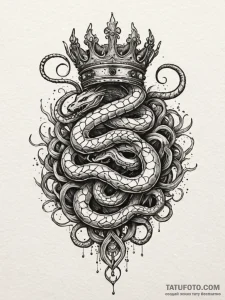 Nest of serpents devouring crown, tattoo line... - эскиз тату (№1751707285_0, 05.07.2025 09:21) — Tatufoto.com