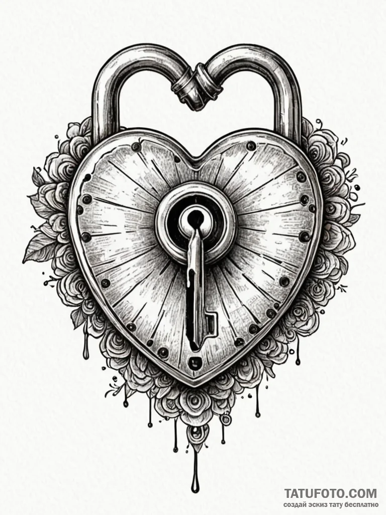 Heart-shaped lock with a broken key inside, t... - эскиз тату (№1751707371_0, 05.07.2025 09:22) — Tatufoto.com