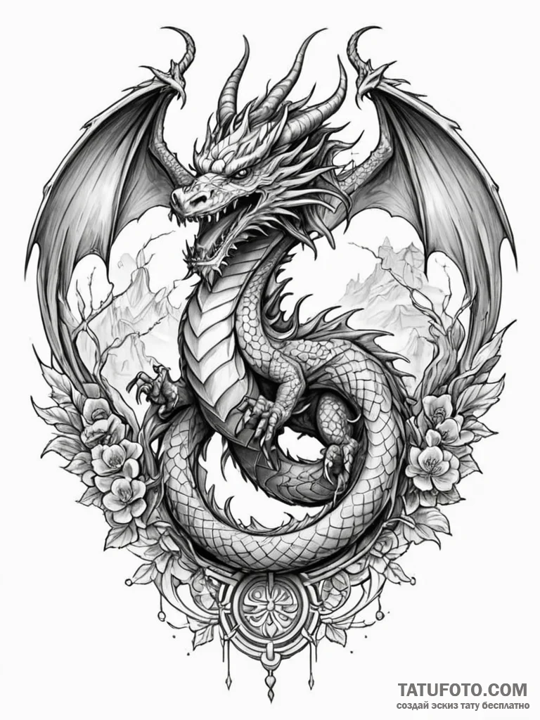 Kimono dragon beneath spectral gate, concept... - эскиз тату (№1751707881_0, 05.07.2025 09:31) — Tatufoto.com