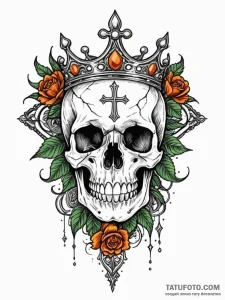 Cracked crown resting on skull, tattoo flash... - эскиз тату (№1751708479_0, 05.07.2025 09:41) — Tatufoto.com