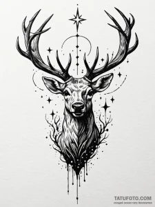 Burning stag crowned in stars, concept art fo... - эскиз тату (№1751708733_0, 05.07.2025 09:45) — Tatufoto.com