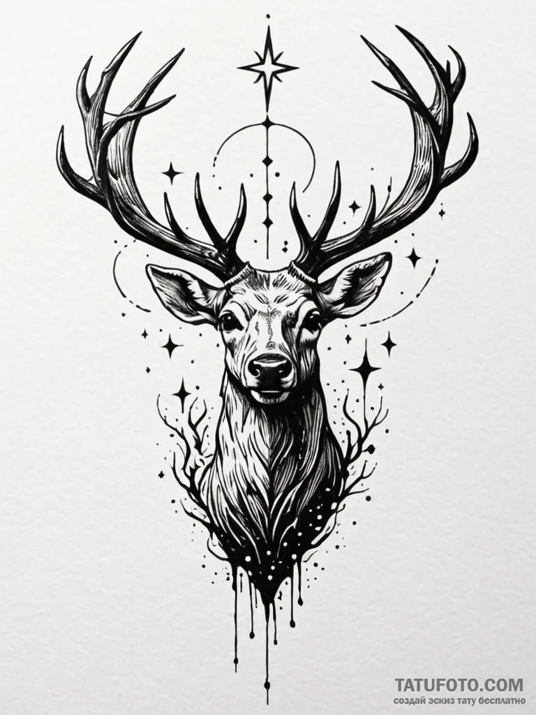 Burning stag crowned in stars, concept art fo... - эскиз тату (№1751708733_0, 05.07.2025 09:45) — Tatufoto.com