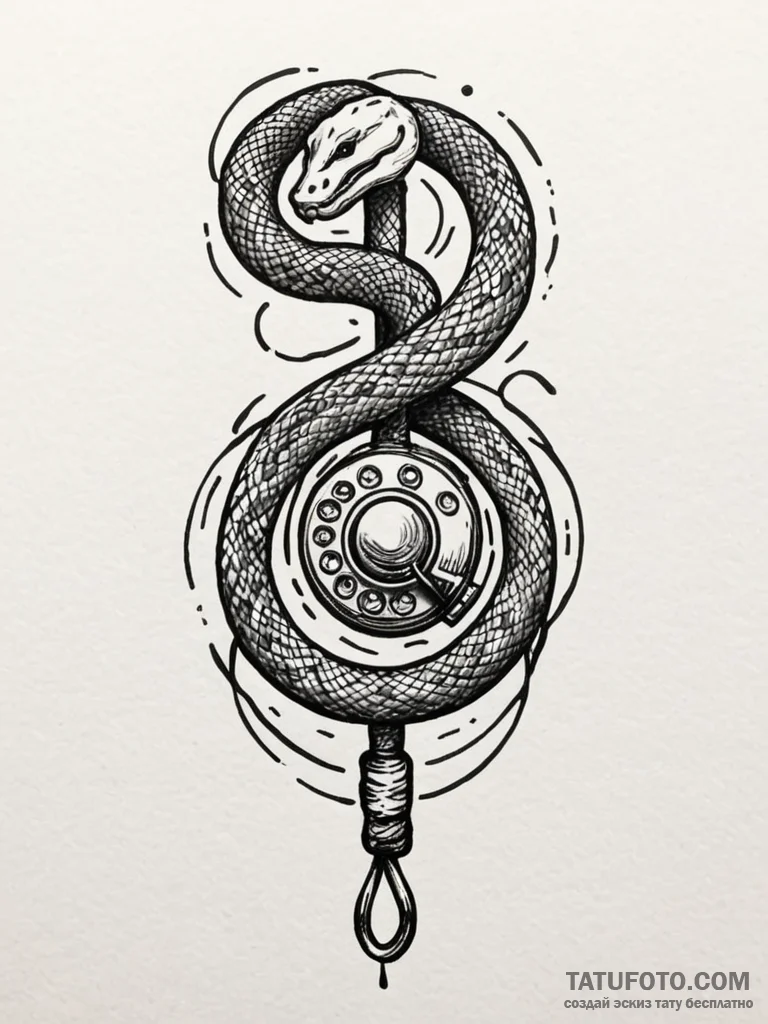 A telephone with its cord turning into a snak... - эскиз тату (№1751708820_0, 05.07.2025 09:47) — Tatufoto.com