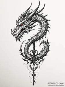Dragon fang piercing key, tattoo drawing outl... - эскиз тату (№1751709078_0, 05.07.2025 09:51) — Tatufoto.com