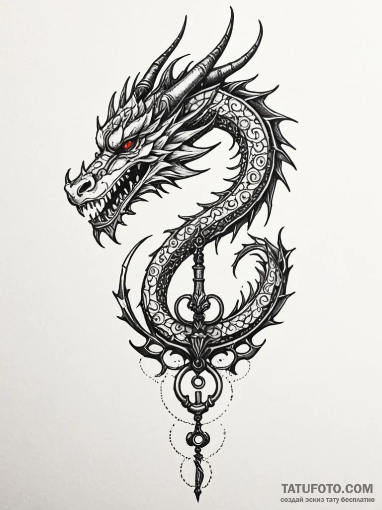 Dragon fang piercing key, tattoo drawing outl... - эскиз тату (№1751709078_0, 05.07.2025 09:51) — Tatufoto.com