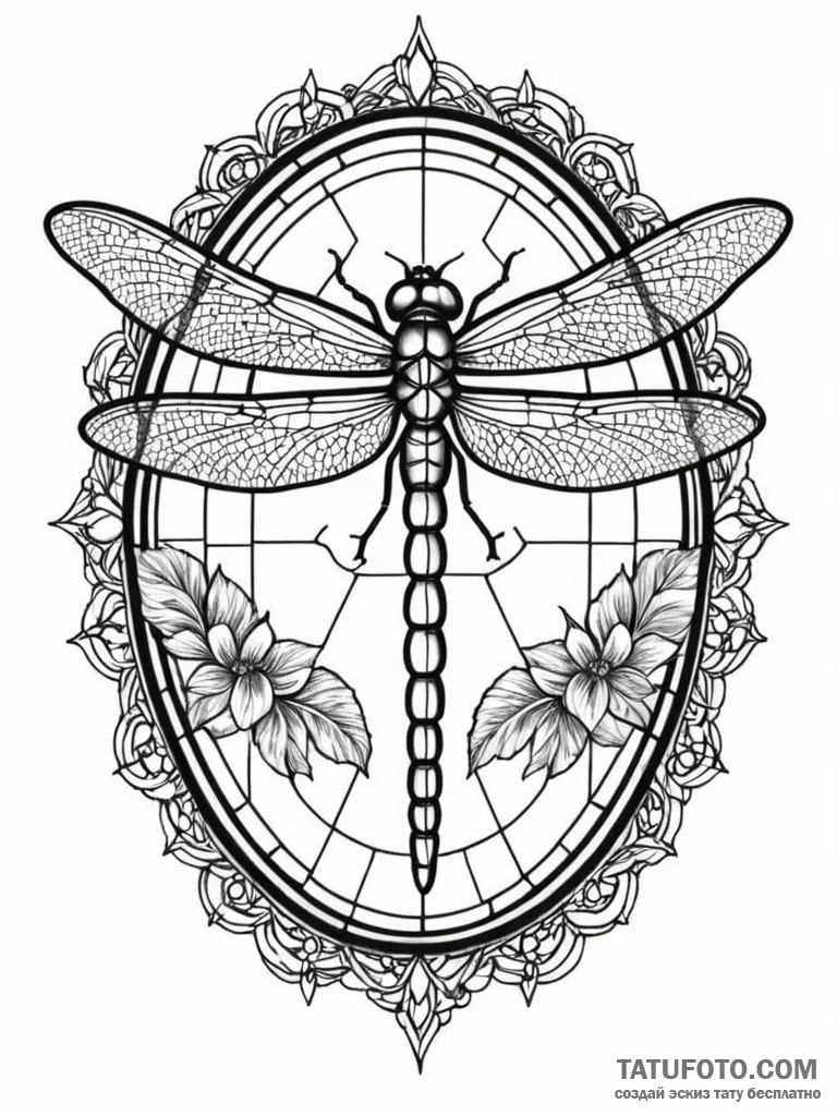 Dragonfly with wings of stained glass, tattoo... - эскиз тату (№1751709785_0, 05.07.2025 10:03) — Tatufoto.com