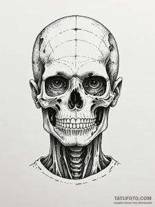A half-human, half-skeleton face, ink illustr... - эскиз тату (№1751710479_0, 05.07.2025 10:14) — Tatufoto.com