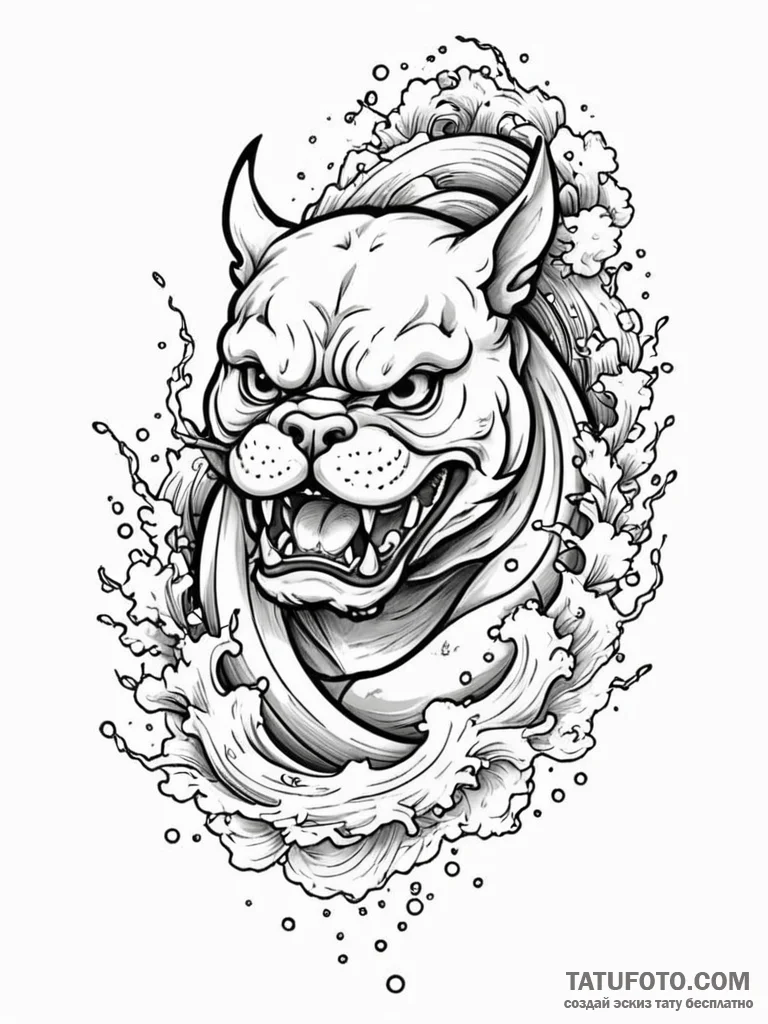 Bulldog, tattoo drawing outline, irezumi japa... - эскиз тату (№1751710646_0, 05.07.2025 10:17) — Tatufoto.com