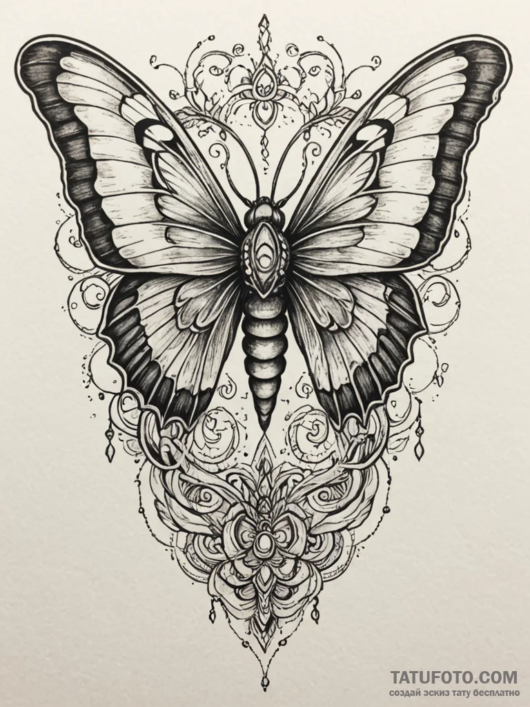 Apocalyptic moth with iron wings, ink illustr... - эскиз тату (№1751710818_0, 05.07.2025 10:20) — Tatufoto.com