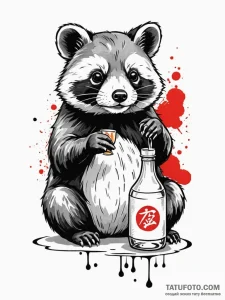 A tanuki with its sake bottle, artistic tatto... - эскиз тату (№1751711077_0, 05.07.2025 10:24) — Tatufoto.com