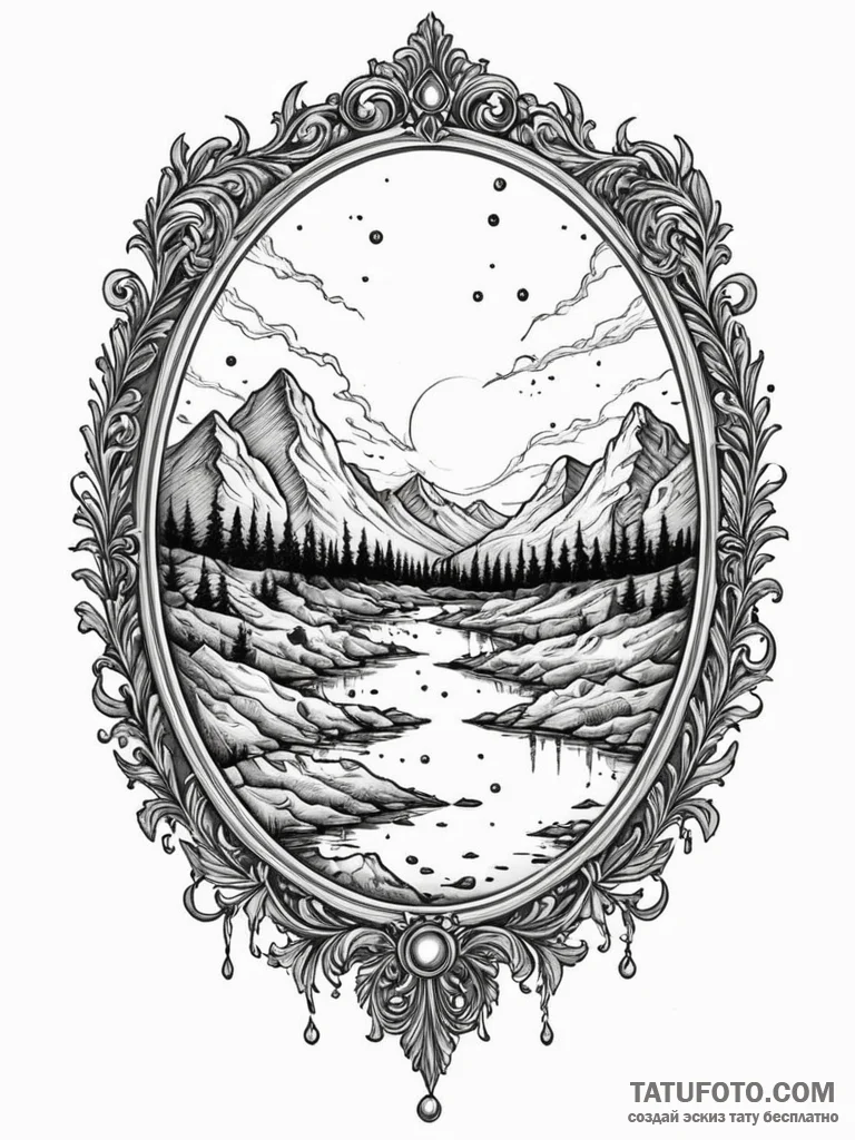 Apocalyptic mirror showing void, artistic tat... - эскиз тату (№1751711329_0, 05.07.2025 10:28) — Tatufoto.com