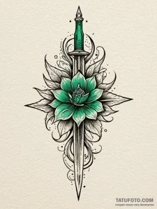 Emerald dagger within shattered bloom, artist... - эскиз тату (№1751711497_0, 05.07.2025 10:31) — Tatufoto.com