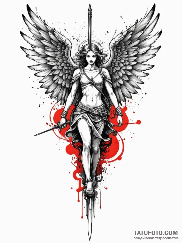 Archangel's sword piercing a dark cloud, ink... - эскиз тату (№1751711667_0, 05.07.2025 10:34) — Tatufoto.com