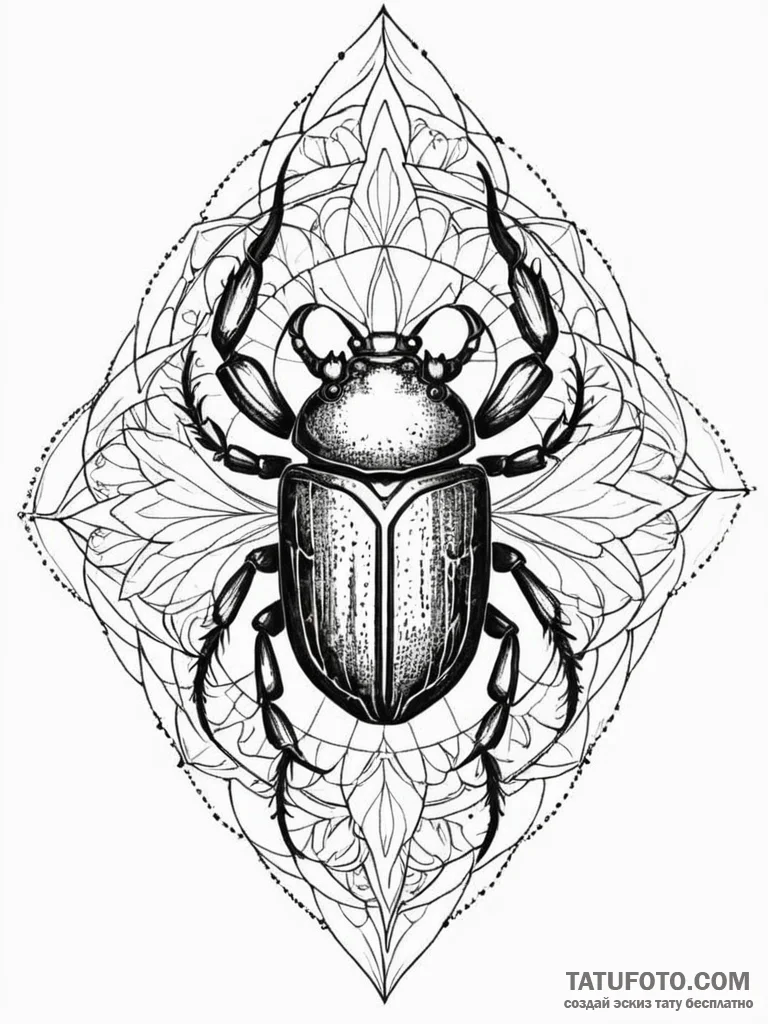 Scarab mask beneath burning sky, artistic tat... - эскиз тату (№1751711751_0, 05.07.2025 10:35) — Tatufoto.com
