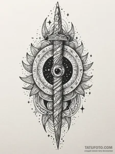 Glyph-carved dagger spiraling through stars,... - эскиз тату (№1751711836_0, 05.07.2025 10:37) — Tatufoto.com