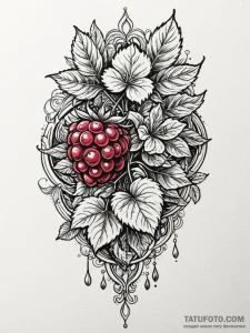 Raspberry, ink illustration for tattoo, black... - эскиз тату (№1751711920_0, 05.07.2025 10:38) — Tatufoto.com