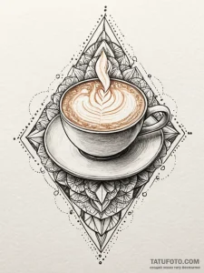 Dalgona coffee with foam art, tattoo line art... - эскиз тату (№1751712007_0, 05.07.2025 10:40) — Tatufoto.com
