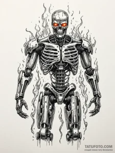 T-800 terminator endoskeleton emerging from f... - эскиз тату (№1751712267_0, 05.07.2025 10:44) — Tatufoto.com