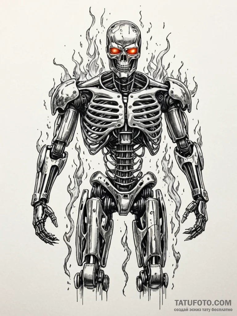 T-800 terminator endoskeleton emerging from f... - эскиз тату (№1751712267_0, 05.07.2025 10:44) — Tatufoto.com