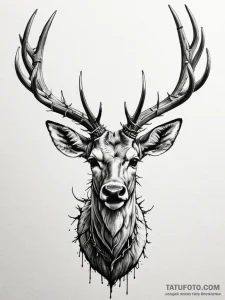Kudu antlers wrapped in thorns, ink illustrat... - эскиз тату (№1751712352_0, 05.07.2025 10:45) — Tatufoto.com