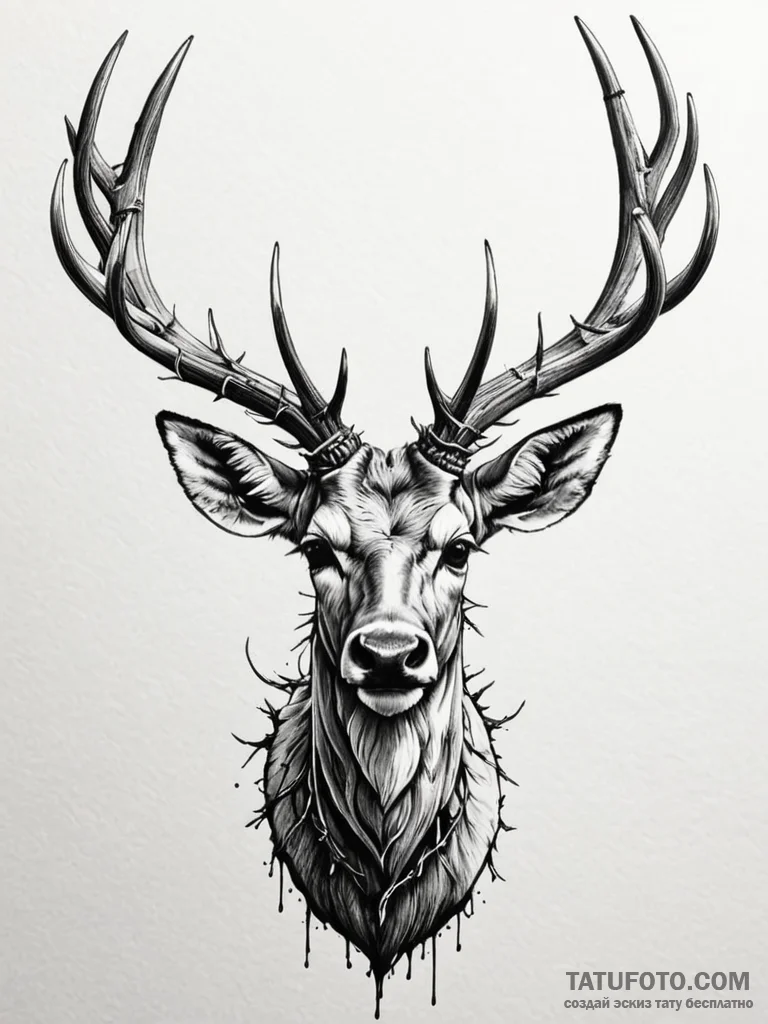 Kudu antlers wrapped in thorns, ink illustrat... - эскиз тату (№1751712352_0, 05.07.2025 10:45) — Tatufoto.com