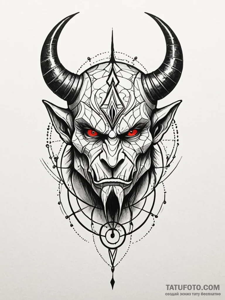 Orcish helm with cracked horns, ink illustrat... - эскиз тату (№1751713038_0, 05.07.2025 10:57) — Tatufoto.com