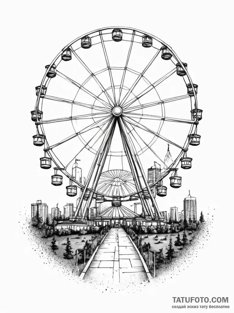 Ferris wheel, tattoo line art, black outline... - эскиз тату (№1751713552_0, 05.07.2025 11:05) — Tatufoto.com