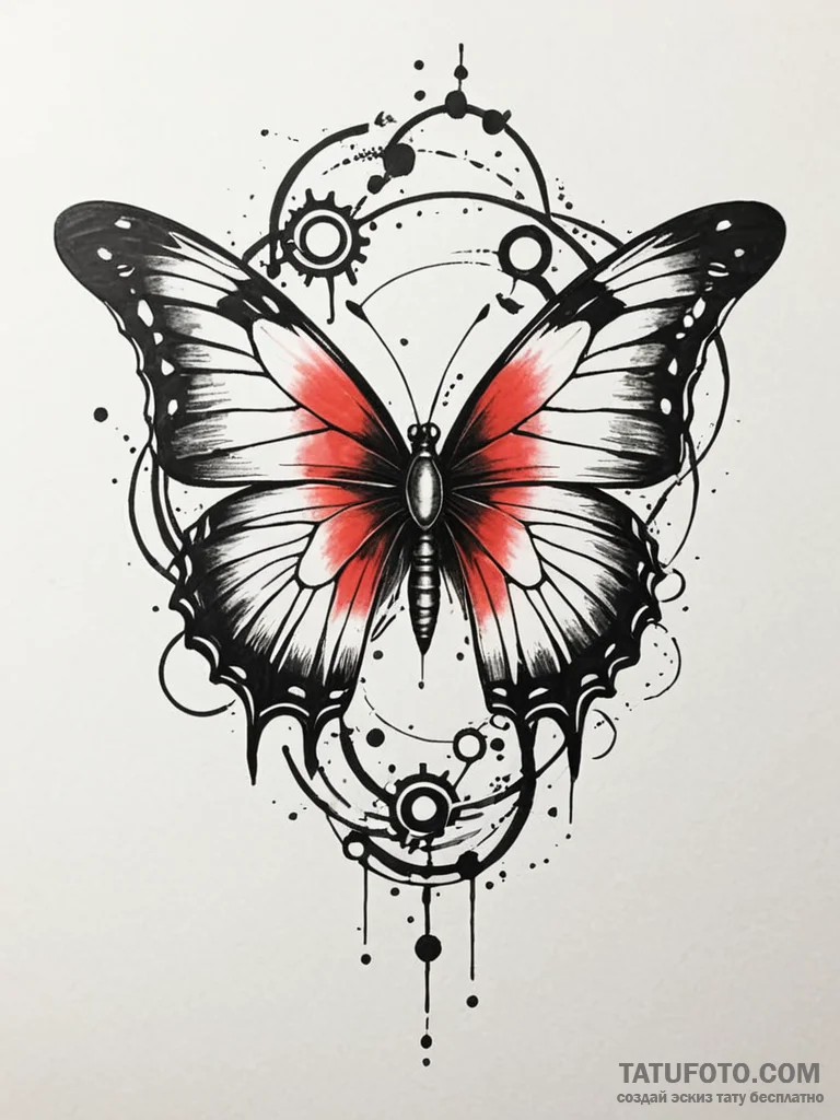 Atomic butterfly with mechanical wings, tatto... - эскиз тату (№1751714066_0, 05.07.2025 11:14) — Tatufoto.com