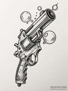 A whimsical bubble from a bubble gun, playful... - эскиз тату (№1751714236_0, 05.07.2025 11:17) — Tatufoto.com