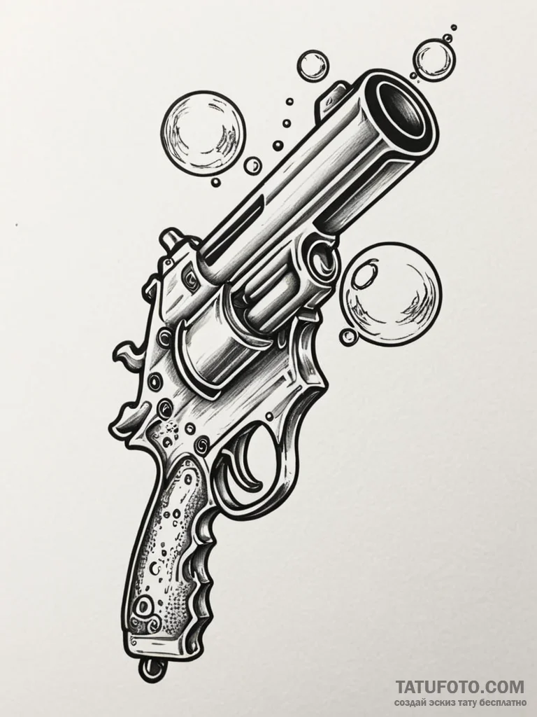 A whimsical bubble from a bubble gun, playful... - эскиз тату (№1751714236_0, 05.07.2025 11:17) — Tatufoto.com