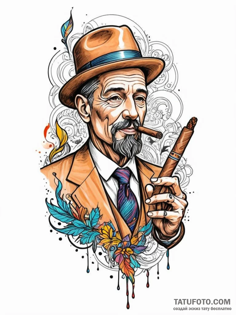 Desktop humidor with a fine cigar, tattoo ske... - эскиз тату (№1751714321_0, 05.07.2025 11:18) — Tatufoto.com