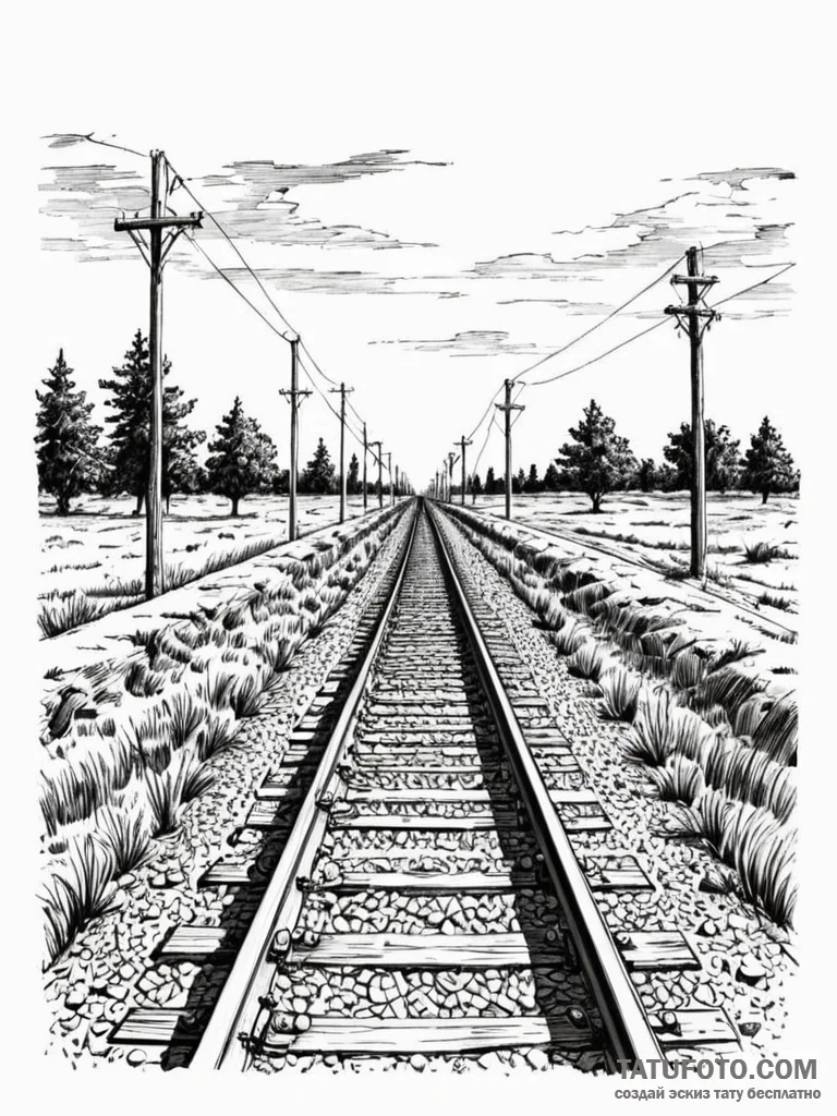 Railway track stretching to the horizon, arti... - эскиз тату (№1751714913_0, 05.07.2025 11:28) — Tatufoto.com