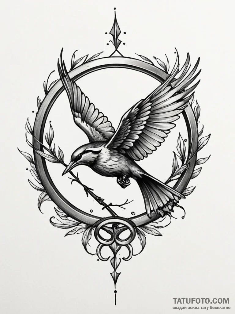 Mockingjay, tattoo sketch design, stylized in... - эскиз тату (№1751715175_0, 05.07.2025 11:32) — Tatufoto.com