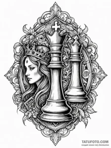 Queen chess piece toppled in ruins, tattoo fl... - эскиз тату (№1751716026_0, 05.07.2025 11:47) — Tatufoto.com