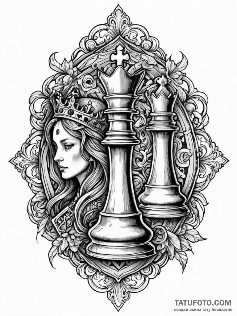 Queen chess piece toppled in ruins, tattoo fl... - эскиз тату (№1751716026_0, 05.07.2025 11:47) — Tatufoto.com