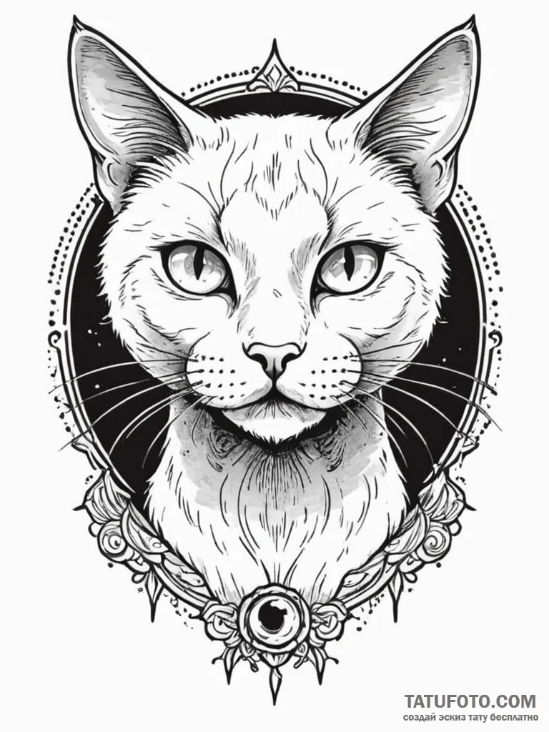 Black cat, ink illustration for tattoo, muted... - эскиз тату (№1751716198_0, 05.07.2025 11:49) — Tatufoto.com