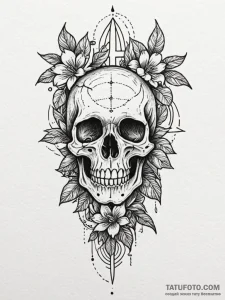 Jungle skull beneath celestial bloom, tattoo... - эскиз тату (№1751720969_0, 05.07.2025 13:09) — Tatufoto.com