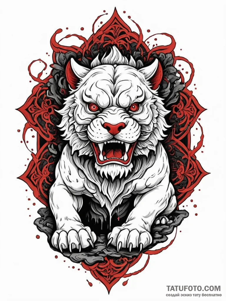 Komainu statue bleeding shadows, ink illustra... - эскиз тату (№1751722162_0, 05.07.2025 13:29) — Tatufoto.com