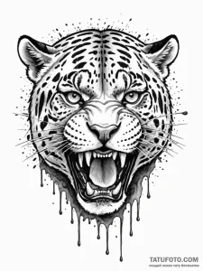 Jaguar fangs dripping with venom, ink illustr... - эскиз тату (№1751722334_0, 05.07.2025 13:32) — Tatufoto.com