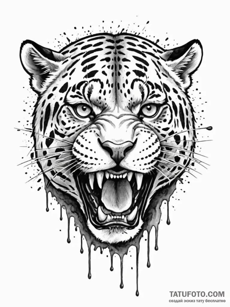Jaguar fangs dripping with venom, ink illustr... - эскиз тату (№1751722334_0, 05.07.2025 13:32) — Tatufoto.com
