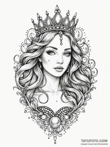 Abyssal mermaid with a crown of luminous pear... - эскиз тату (№1751722858_0, 05.07.2025 13:40) — Tatufoto.com