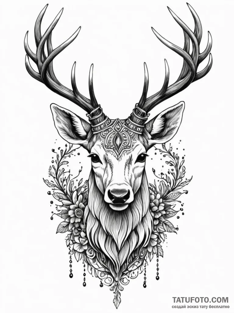 Ivory stag crowned with light, concept art fo... - эскиз тату (№1751723457_0, 05.07.2025 13:50) — Tatufoto.com