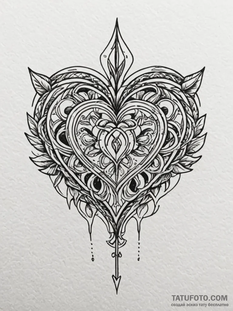 Knotwork heart pierced by arrow, tattoo drawi... - эскиз тату (№1751723889_0, 05.07.2025 13:58) — Tatufoto.com